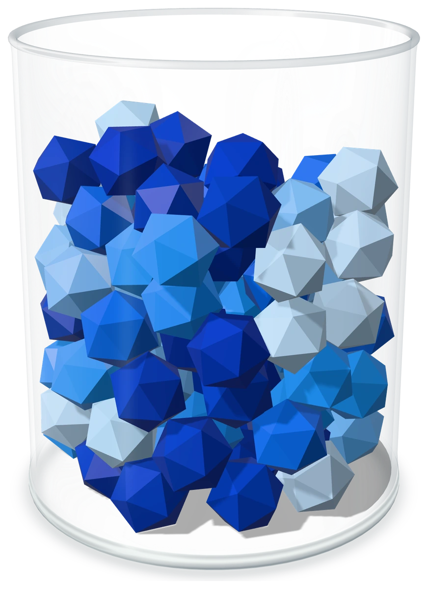 Blue gems piled inside an Amountle container